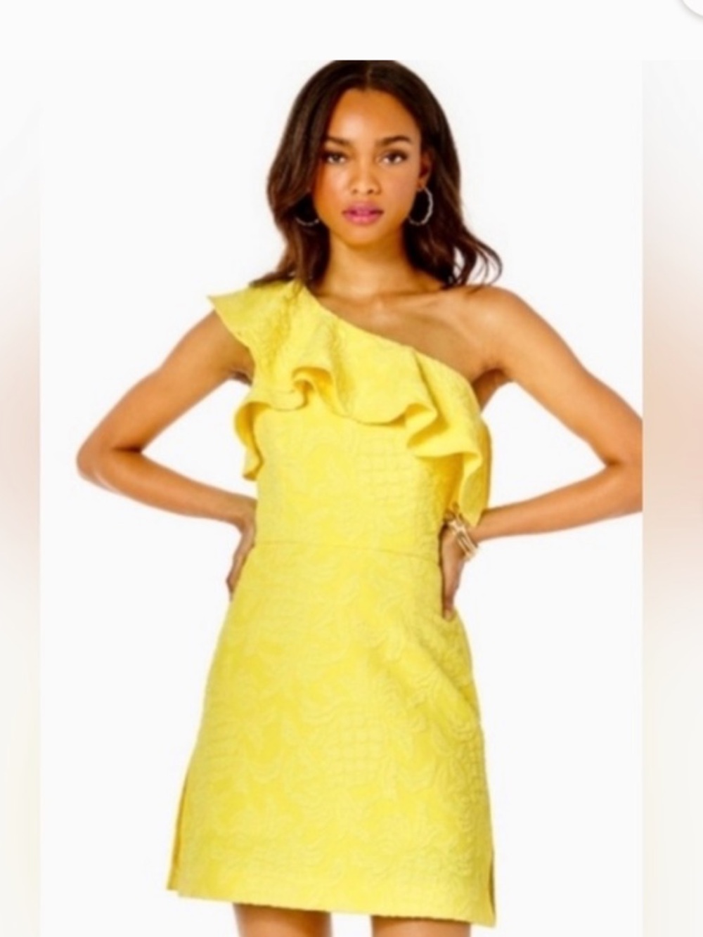 Lilly Pulitzer Yellow One-Shoulder Ruffle Dress